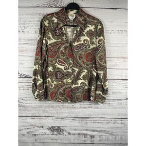 Talbots Petites Shirt Womens 14 Silk Multicolor Paisley Button Front Blouse